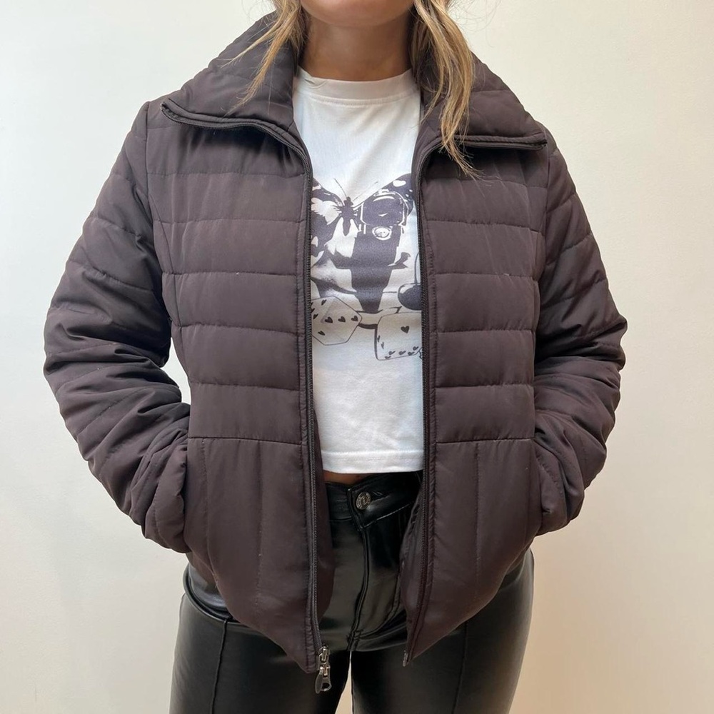 brown puffer jacket